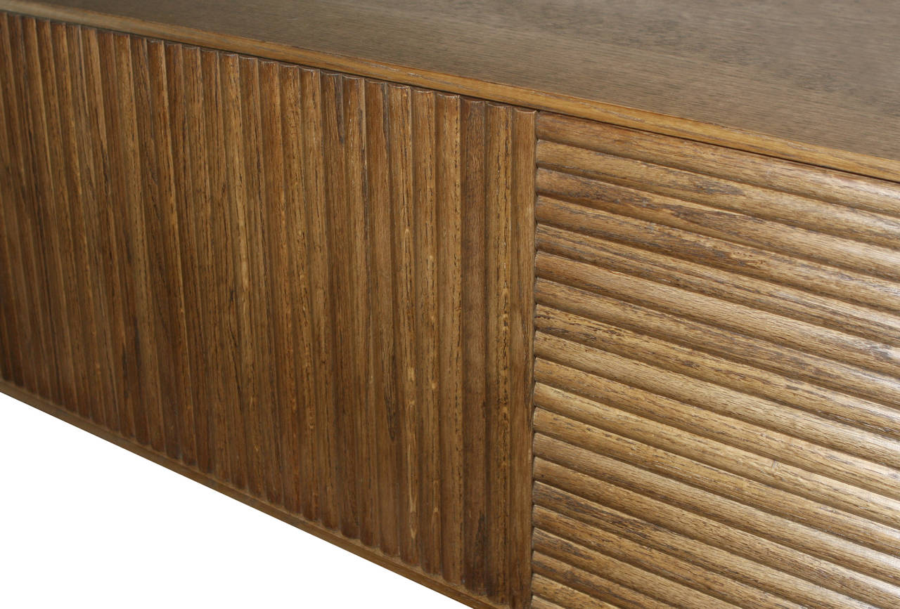 Wall-Mounted Oak Tambour Console For Sale 1