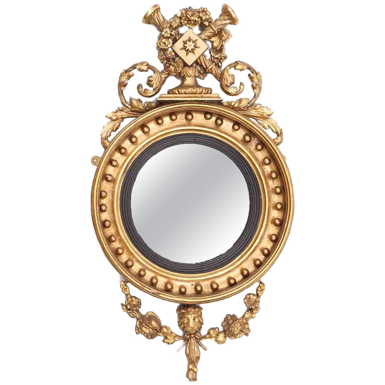 Miroir convexe Regency en bois doré du début du XIXe siècle