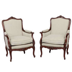 A Pair of Louis XV Style Bergeres Armchairs