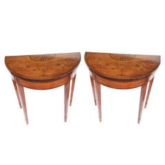 Early 19th Century George III Pair of Satinwood Fold-Over Demilune Card Tables