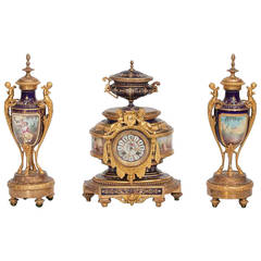 19th Century Gilt Bronze and ‘Sevres’ Porcelain Clock Garniture