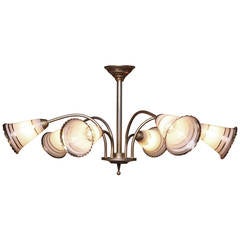 1930s French Brass and Glass Chandelier