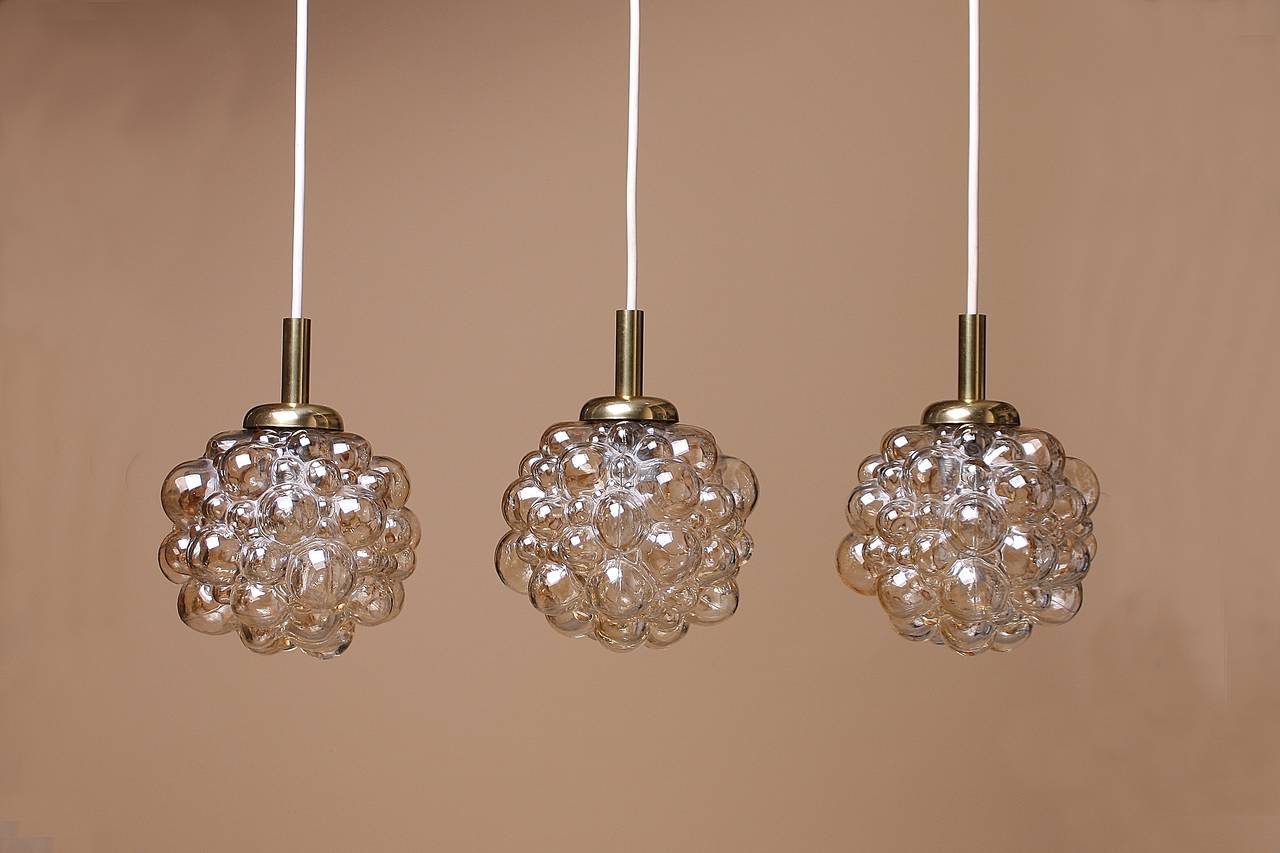 Three Amber Bubble Pendants by Helena Tynell for Limburg Glass