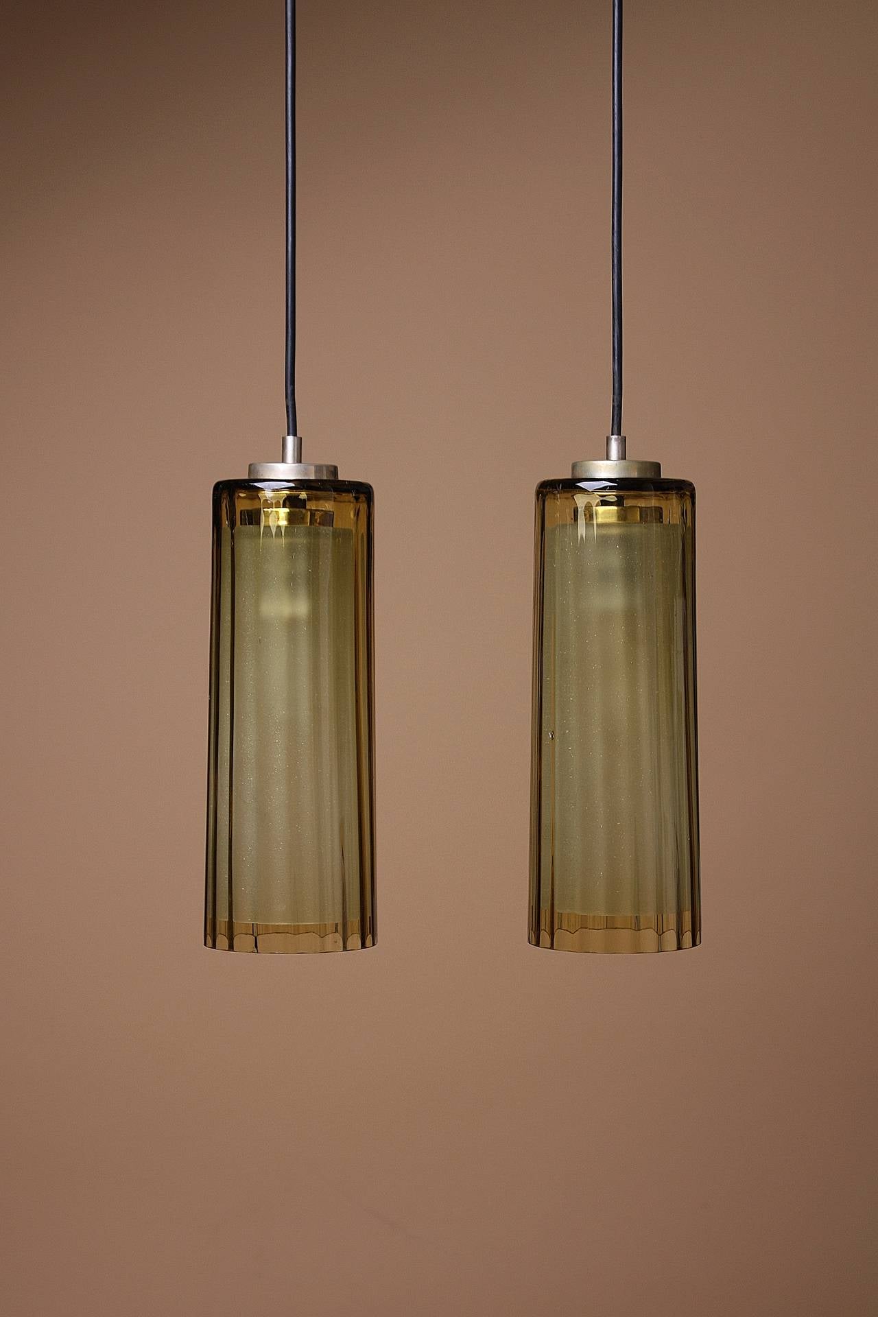 Amber Glass Cylinder Pendants