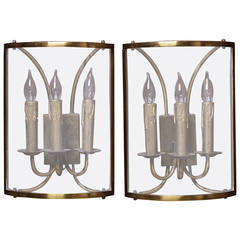 Vintage Brass and Glass English Wall Lantern