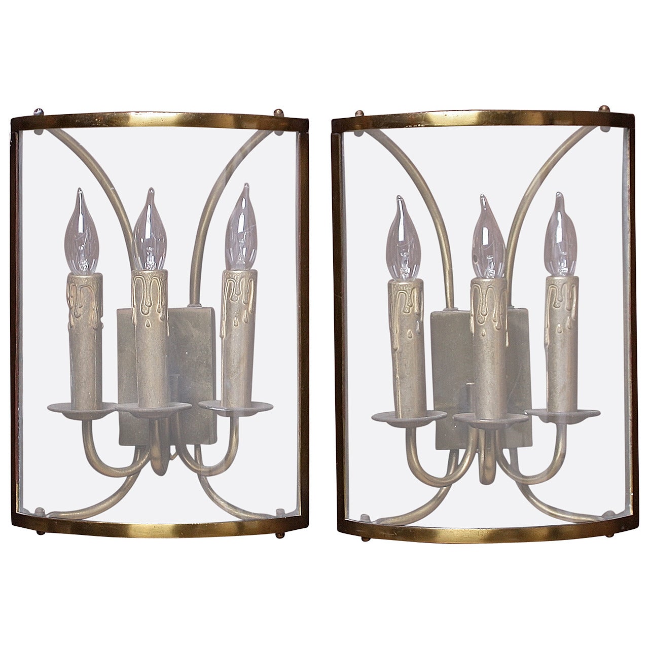 Brass and Glass English Wall Lantern For Sale