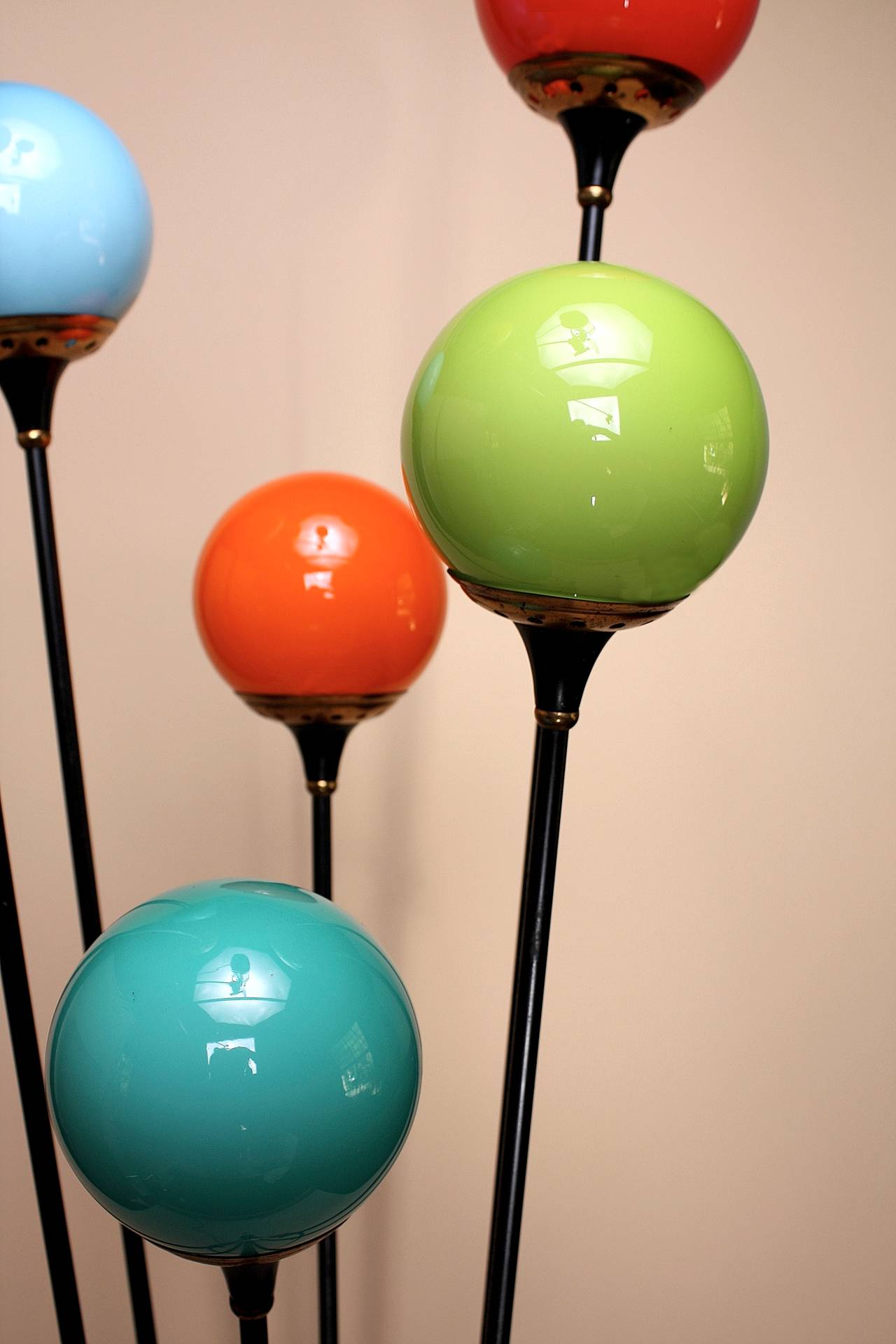 Italian Stilnovo Floor Lamp with Six Colorful Globes