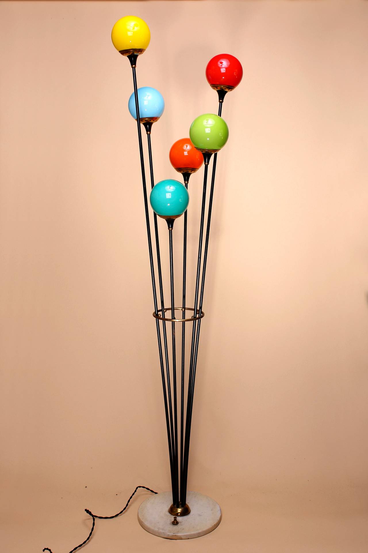 Mid-Century Modern Stilnovo Floor Lamp with Six Colorful Globes