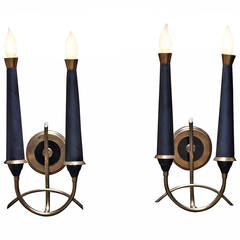 Italian Brass and Carved Wood Sconces in the Manner of Stilnovo