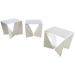 Rare Neal Small "Origami" Tables in White Lucite