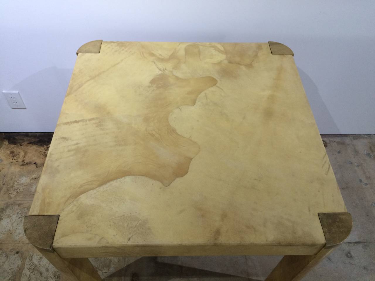 Karl Springer Angular Leg Game Table in Matte Lacquered Goatskin In Excellent Condition In Miami, FL