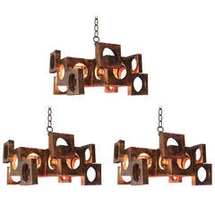 Three Tom Greene Brutalist Chandeliers for the Feldman Lighting Co.