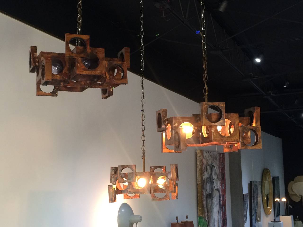 20th Century Three Tom Greene Brutalist Chandeliers for the Feldman Lighting Co.