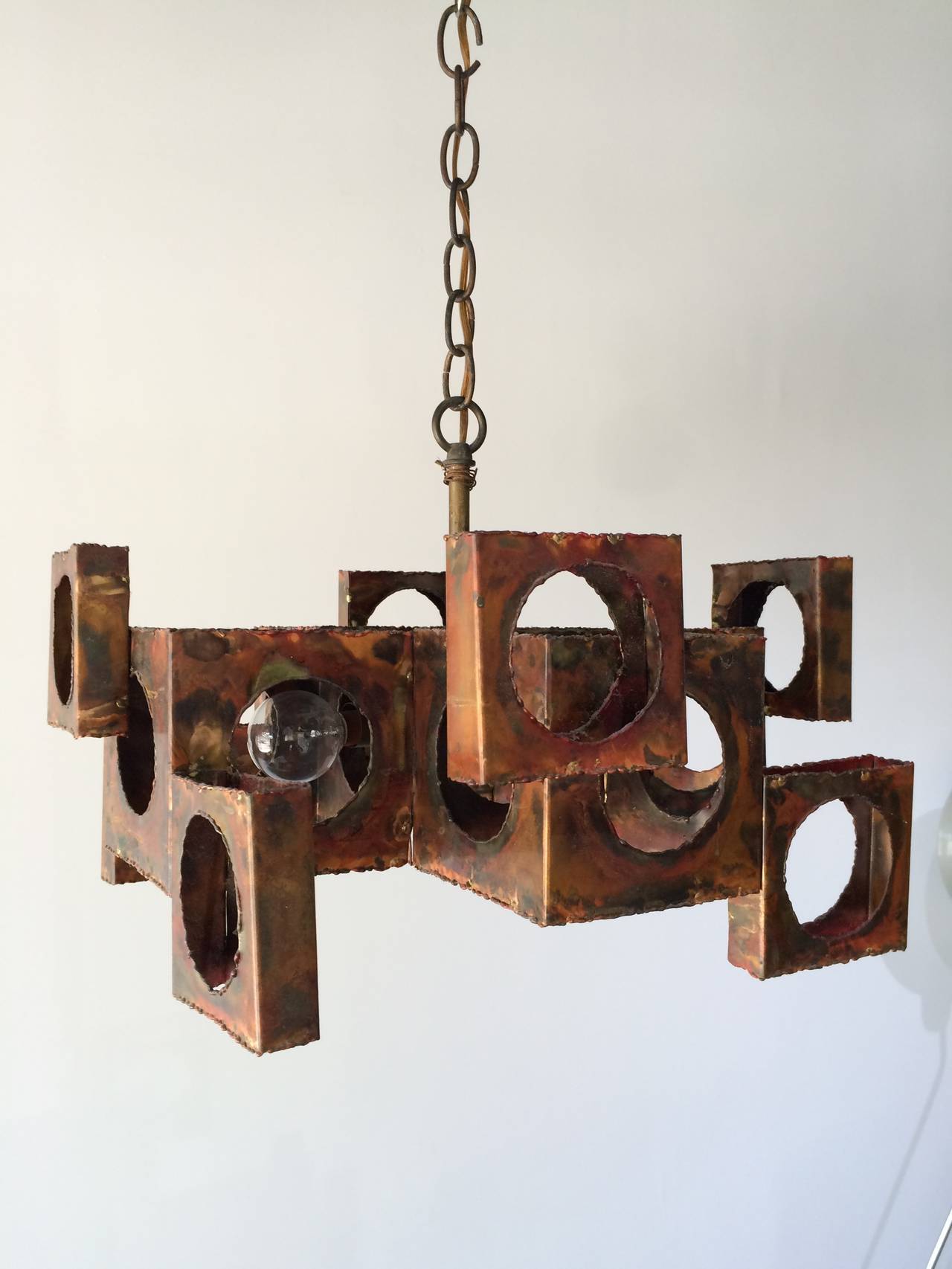 Three Tom Greene Brutalist Chandeliers for the Feldman Lighting Co. 1