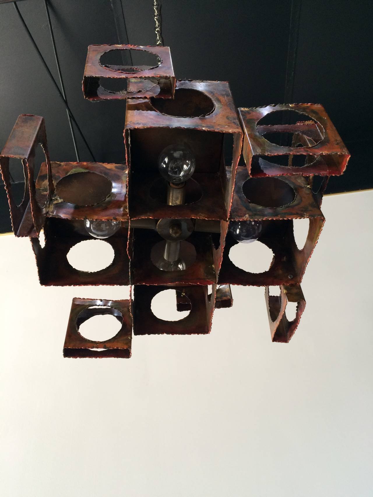 Three Tom Greene Brutalist Chandeliers for the Feldman Lighting Co. 2