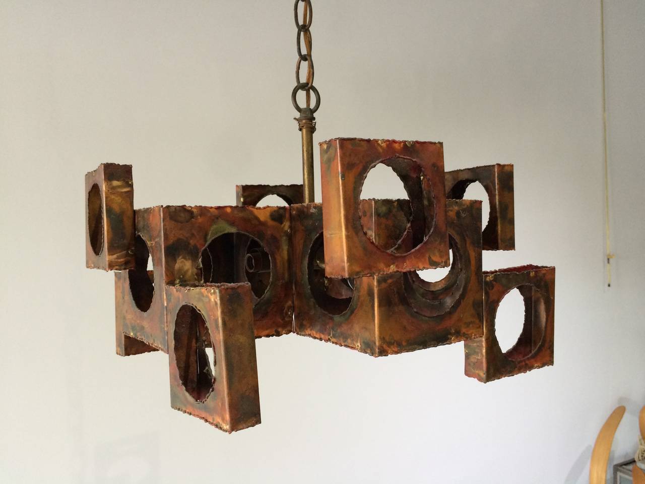 American Three Tom Greene Brutalist Chandeliers for the Feldman Lighting Co.