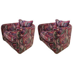 Pair of Milo Baughman Swivel Chairs in Jack Lenor Larsen Velvet