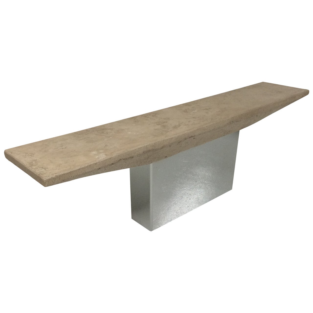 Polished Steel and Stone Composition Console Table