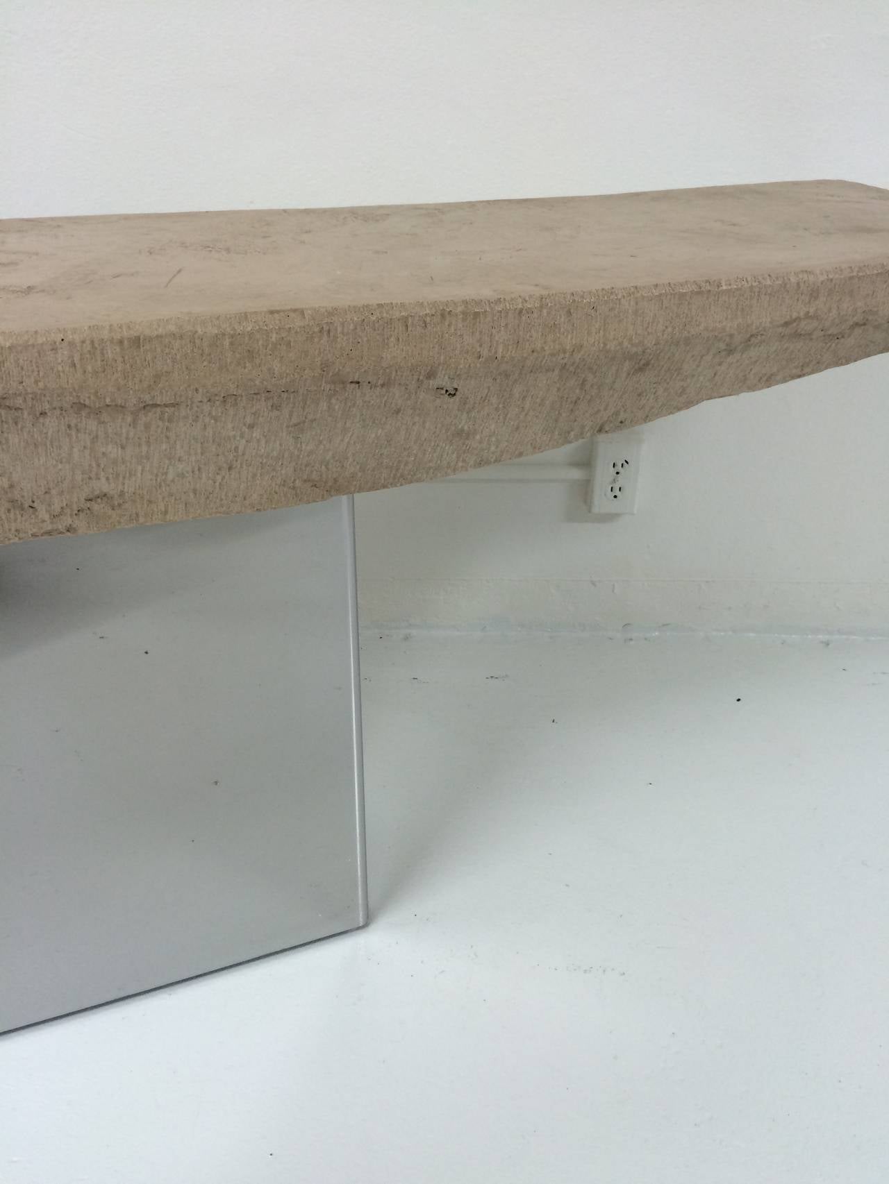Late 20th Century Polished Steel and Stone Composition Console Table