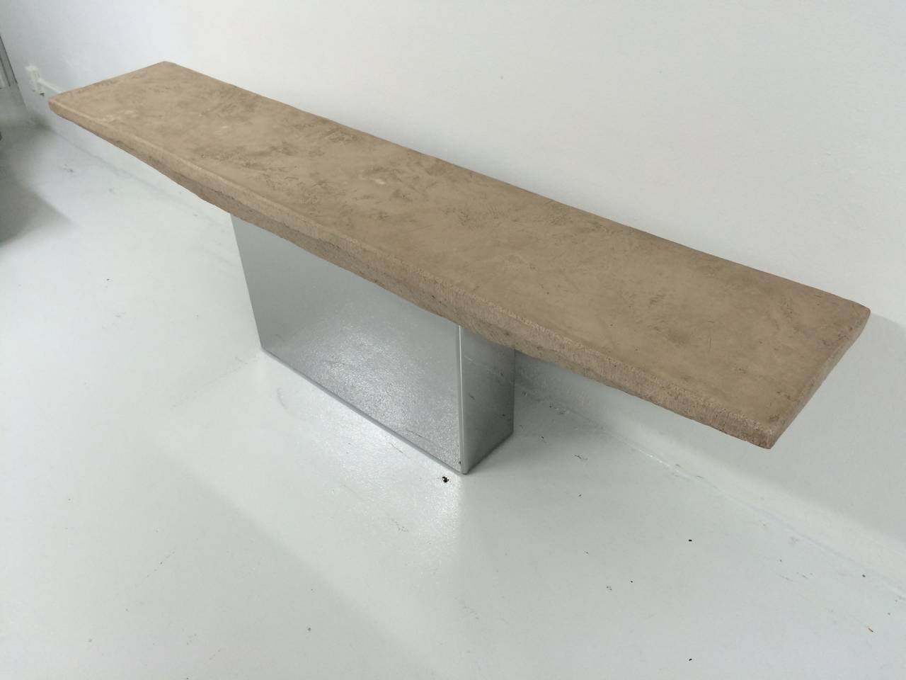 American Polished Steel and Stone Composition Console Table