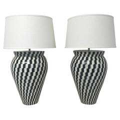 Pair of Kelly Wearstler Tessellated Marble Lamps