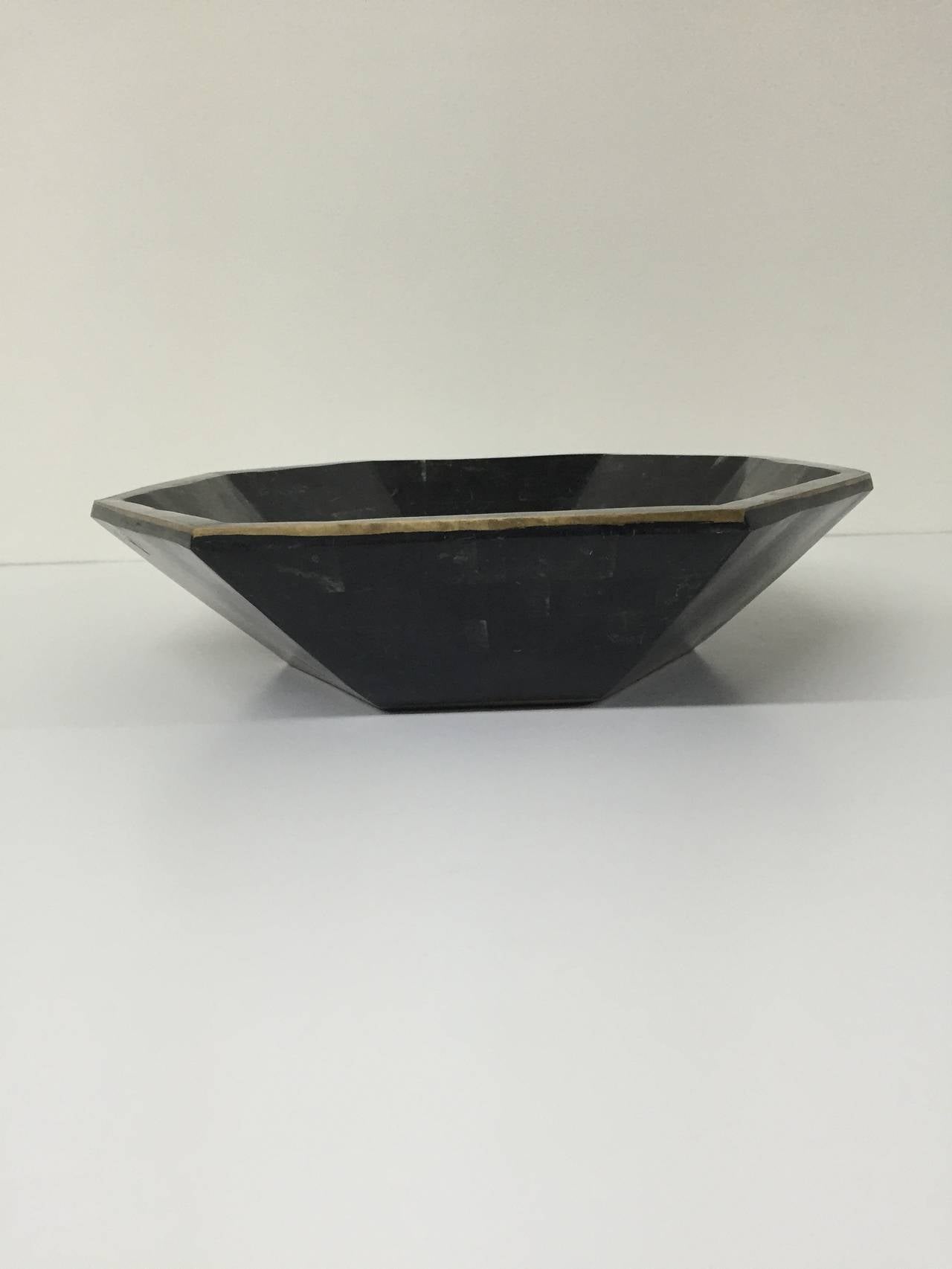 Geometric bowl in black and grey tessellated marble with brass inlay by Maitland-Smith.