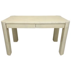 Karl Springer Angular Leg Desk in Ivory Lacquered Goatskin