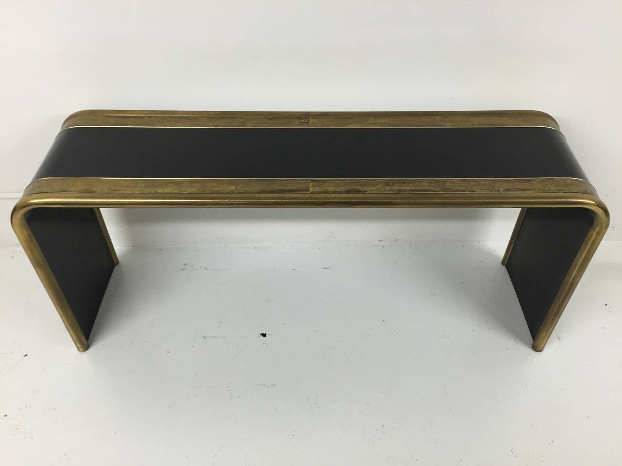 American Bernhard Rohne Etched and Patinated Brass Console Table for Mastercraft