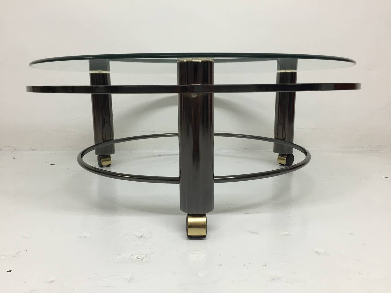 American DIA, Design Institute of America Circular Gunmetal and Brass Coffee Table