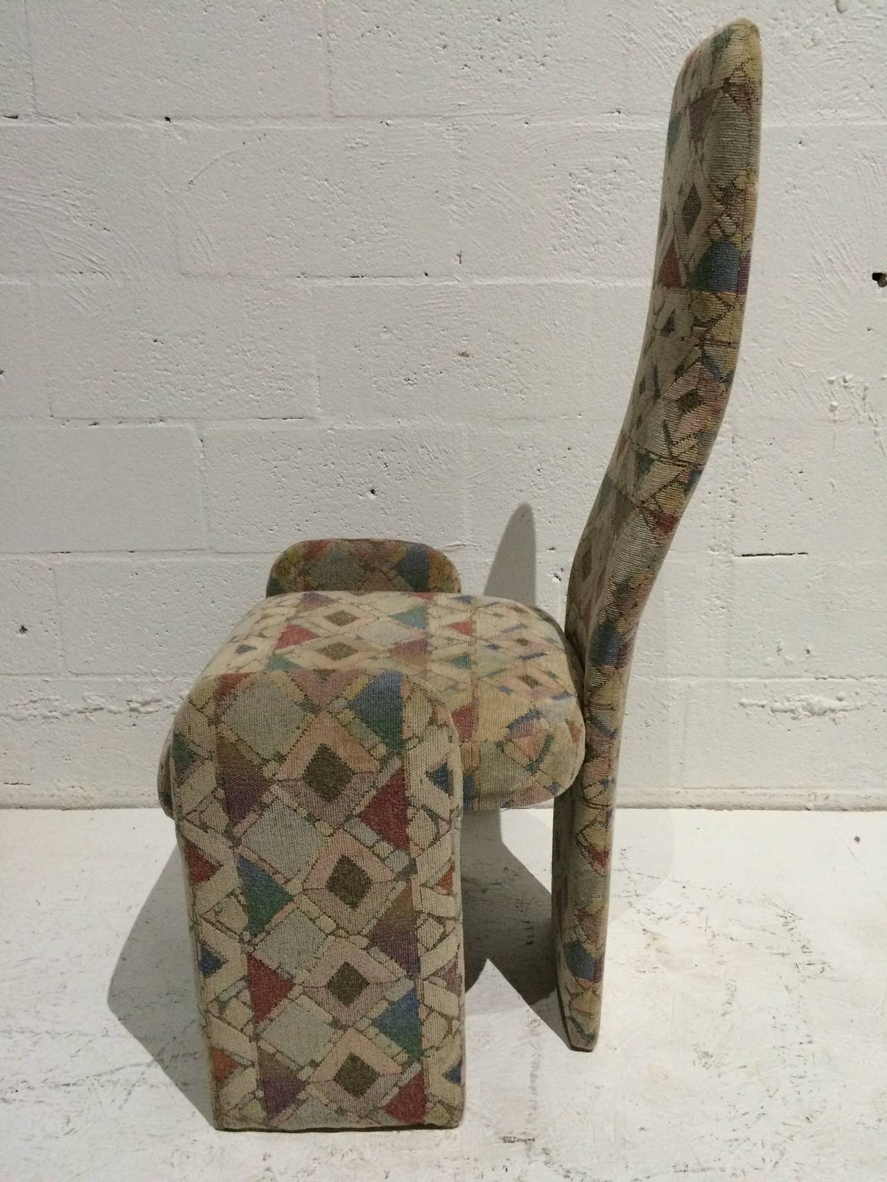 Fabric Set of Six Sculptural 1970s Italian Dining Chairs