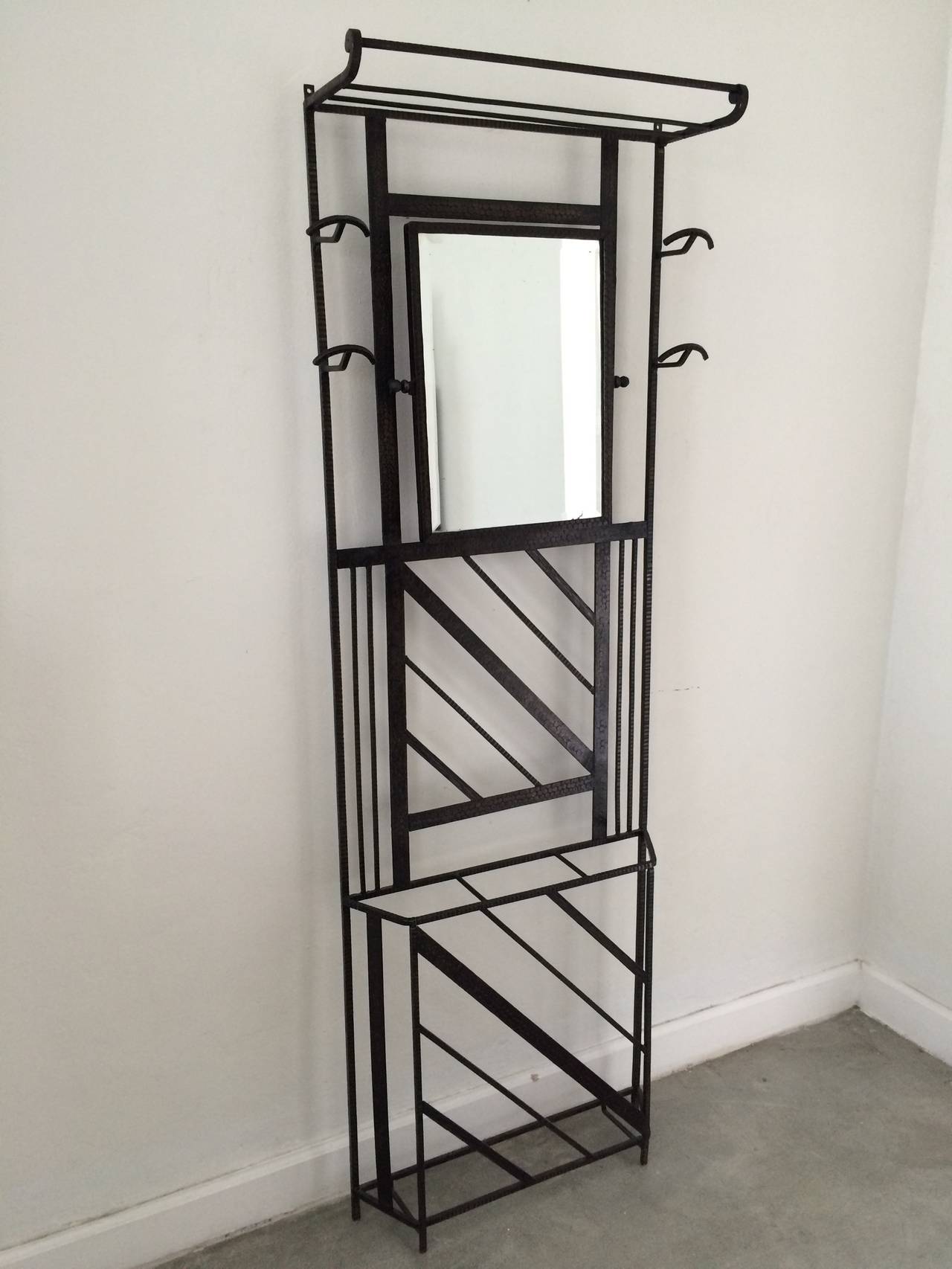 Rare American Art Deco Iron Hall Tree