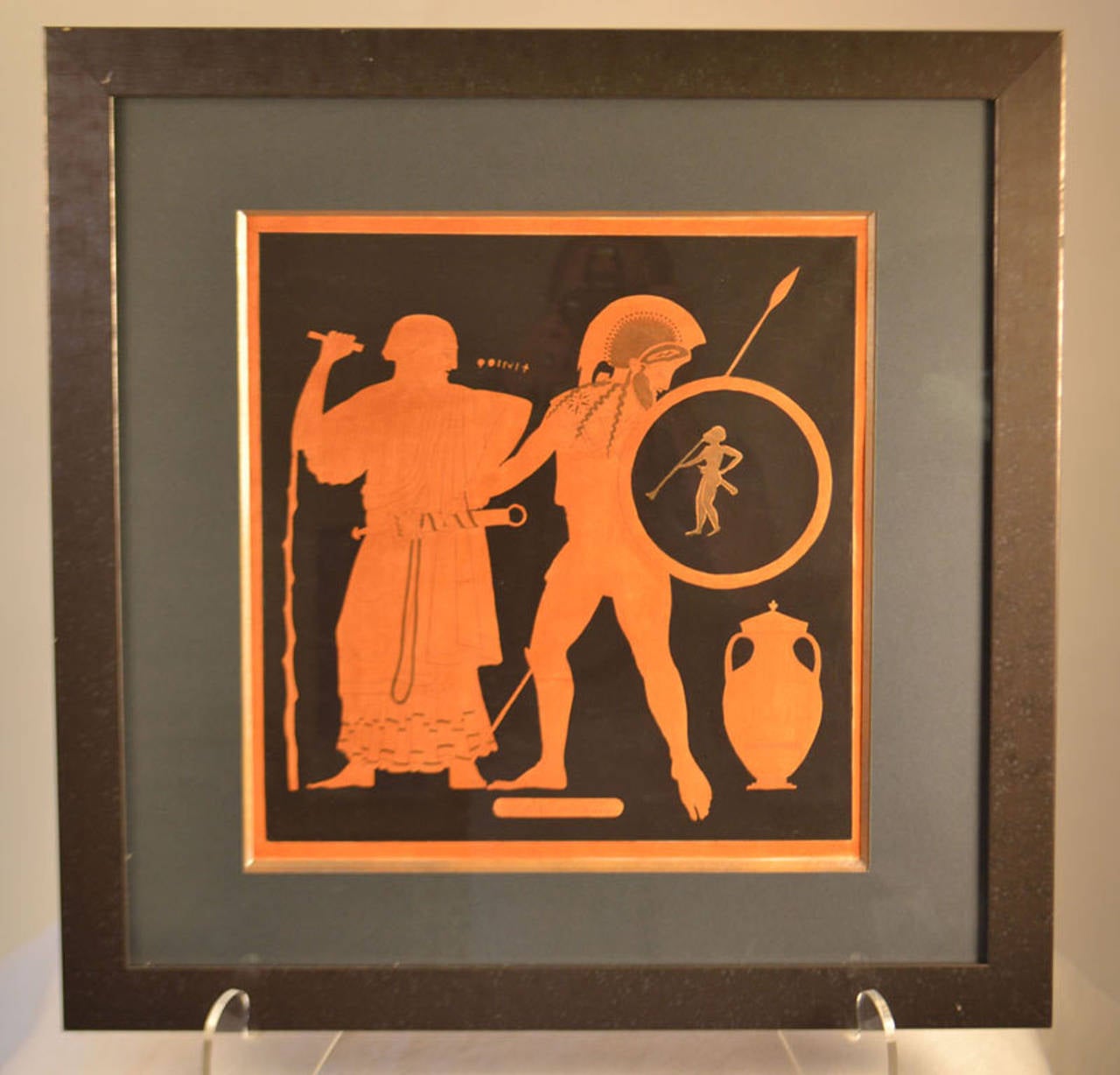 19th c. Framed Hand Colored Engraving Of Antique Greek Vases
