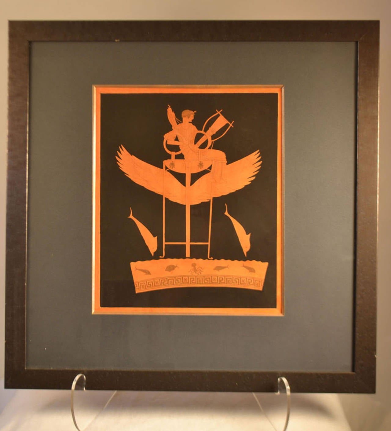 19th c. Framed Hand Colored Engraving Of Antique Greek Vases
