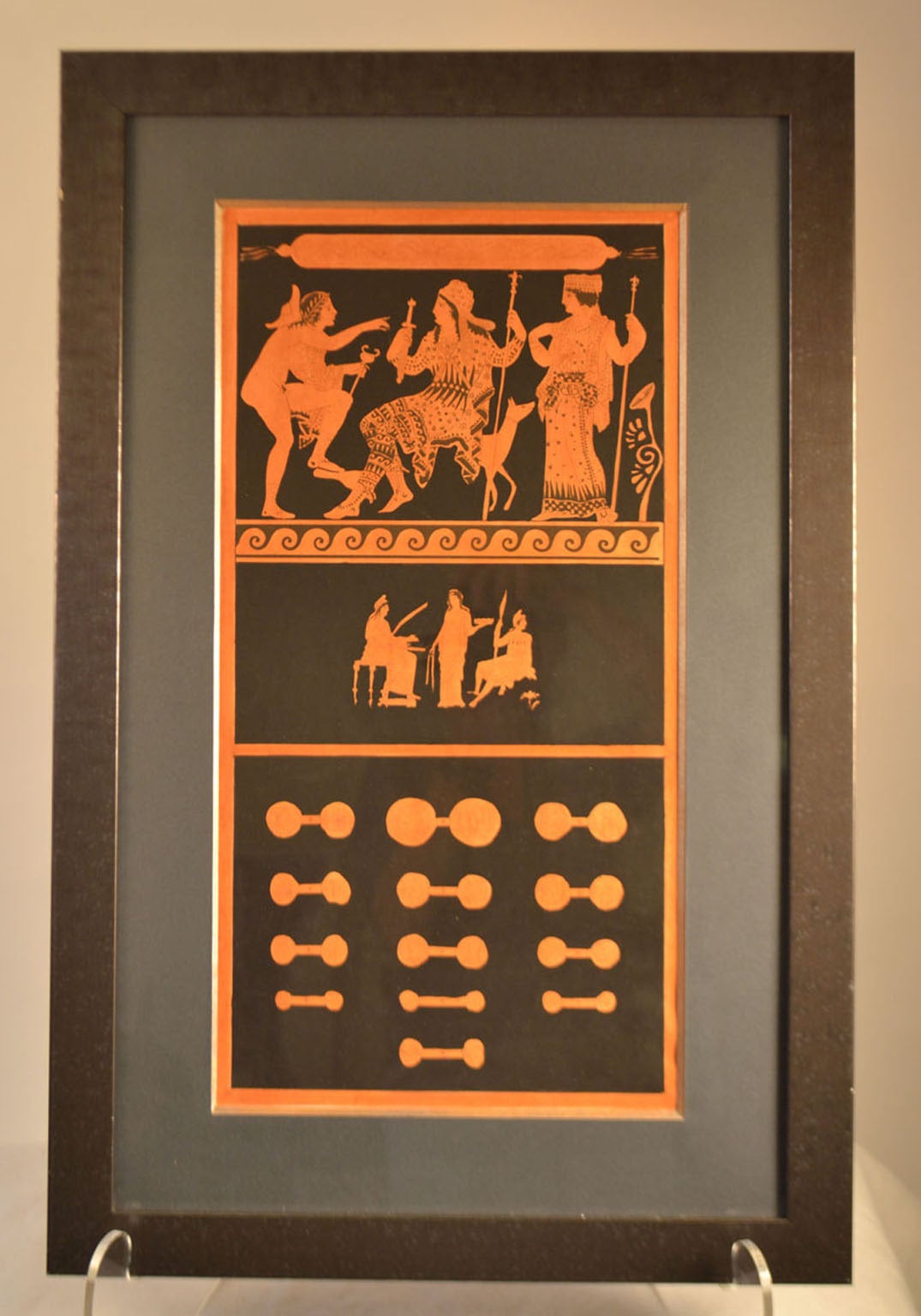 19th c. Framed Hand Colored Engraving Of Antique Greek Vases