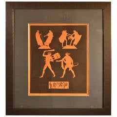 Framed Hand-Colored Engraving of Antique Greek Vases