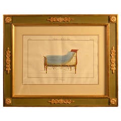 19th c. Framed Hand Colored Engraving Of Furnishings