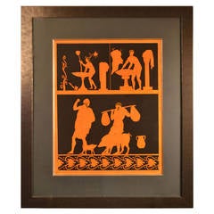 19th c. Framed Hand Colored Engraving Of Antique Greek Vases