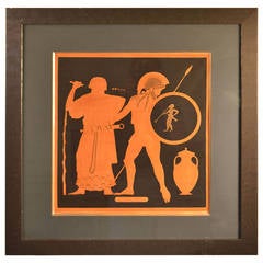 19th c. Framed Hand Colored Engraving Of Antique Greek Vases