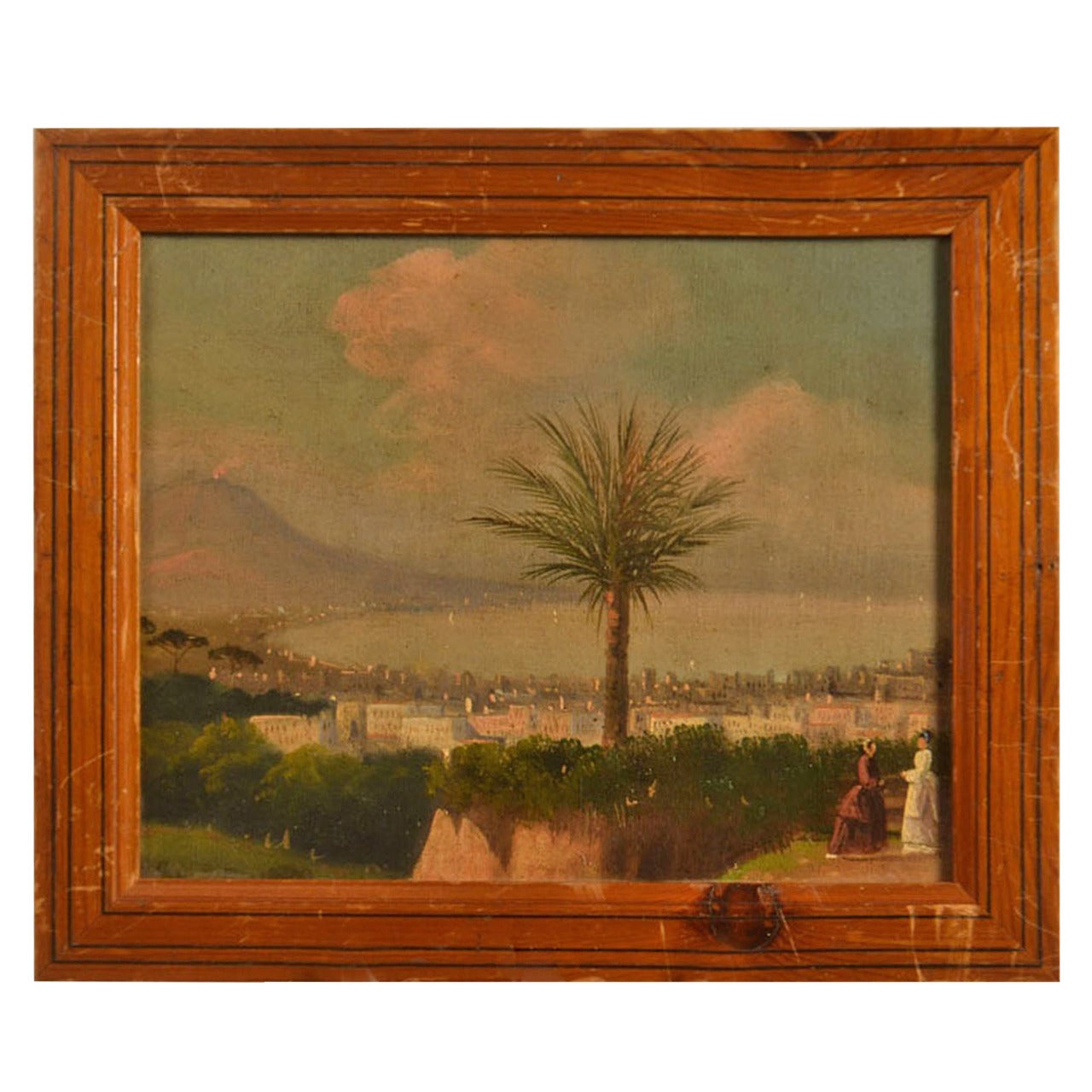 19th Century Small Framed Oil Painting of Naples