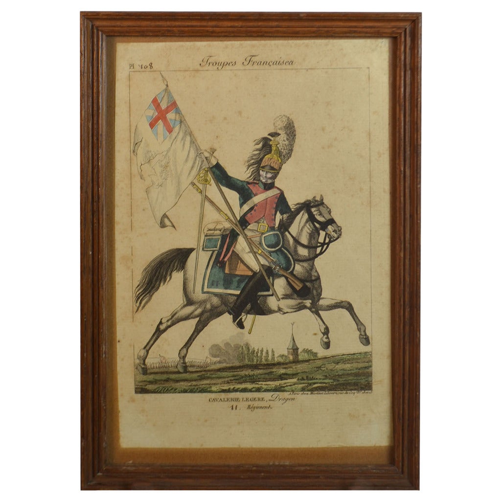 Framed Empire Period Engraving of French Cavalry