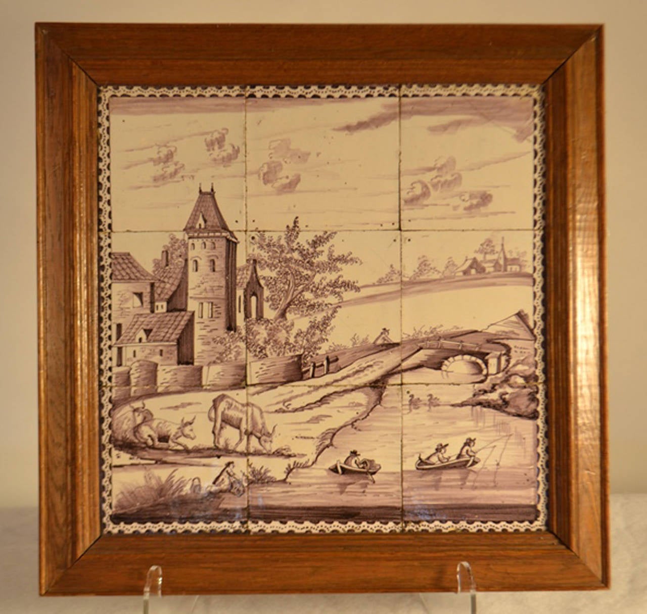 European 18th Century Pair of Delft Tile Panel Landscapes