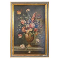 19th Century Framed Oil Painting of Flowers