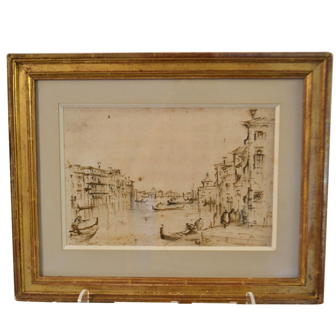 19th Century Framed Drawing of Venice