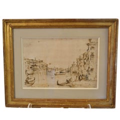 19th Century Framed Drawing of Venice