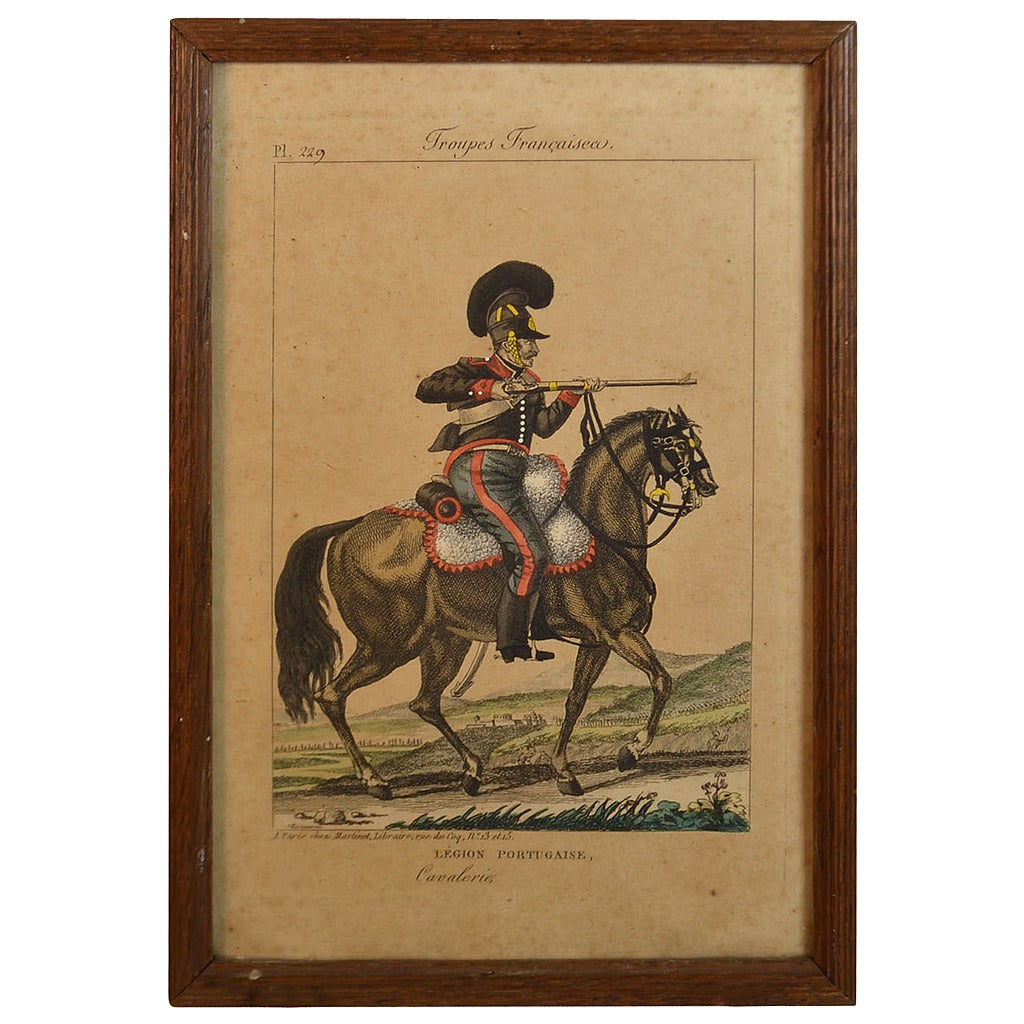 19th Century Framed Empire Period Engraving of French Cavalry