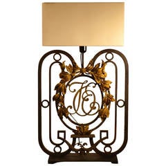 Antique 19th Century Wrought Iron Lamp Made from an Old Grate