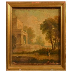 19th Century Small Framed Painting on Wooden Panel