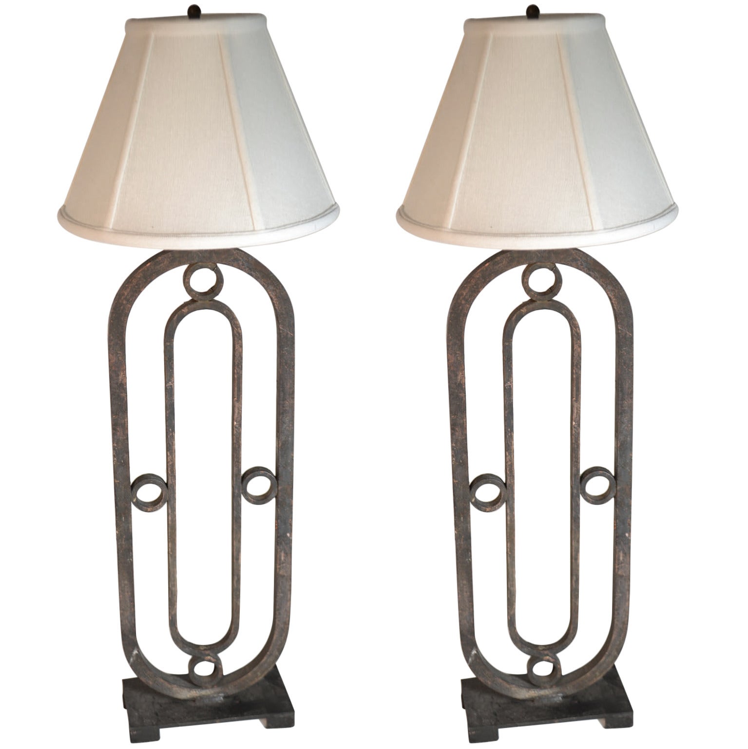 Pair of Wrought Iron Lamps Made from Old Grates