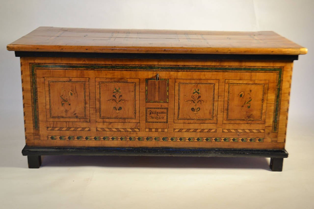 Trunk or coffer in marqueterie, either Swiss or German.