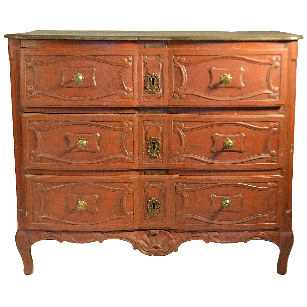 Louis XIV Regence Commode Painted Ox Blood Red For Sale